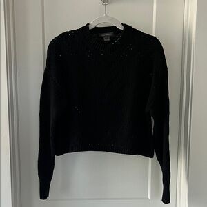 French Connection black pointelle sweater in size xs, cropped with crew neck
